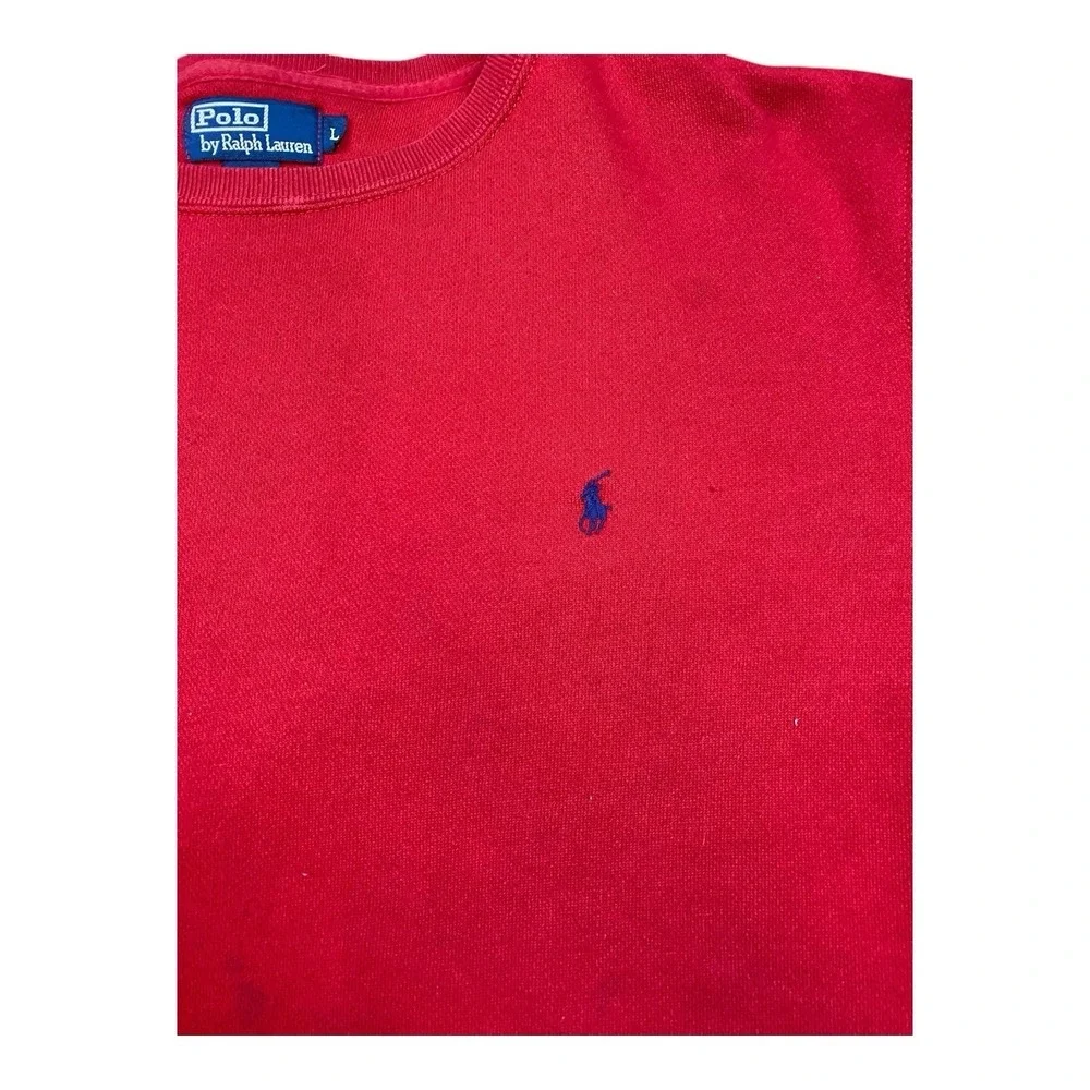 Vtg Polo Ralph Lauren Sweatshirt Mens LARGE Red‎ Pullover Crewneck Blue Pony